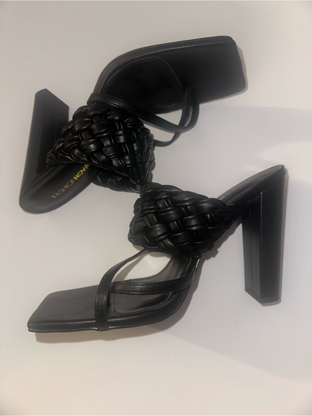 Fashion Nova Black Braided Square-Toe Block Heel Sandals